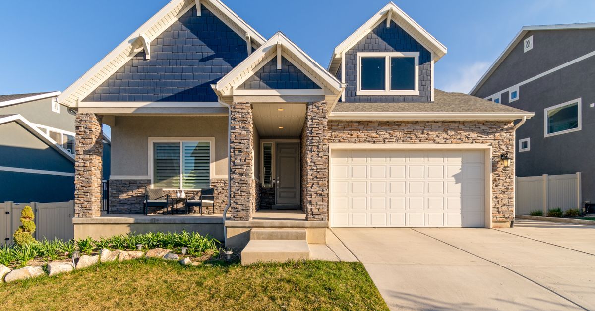 A suburban American house with an attached garage